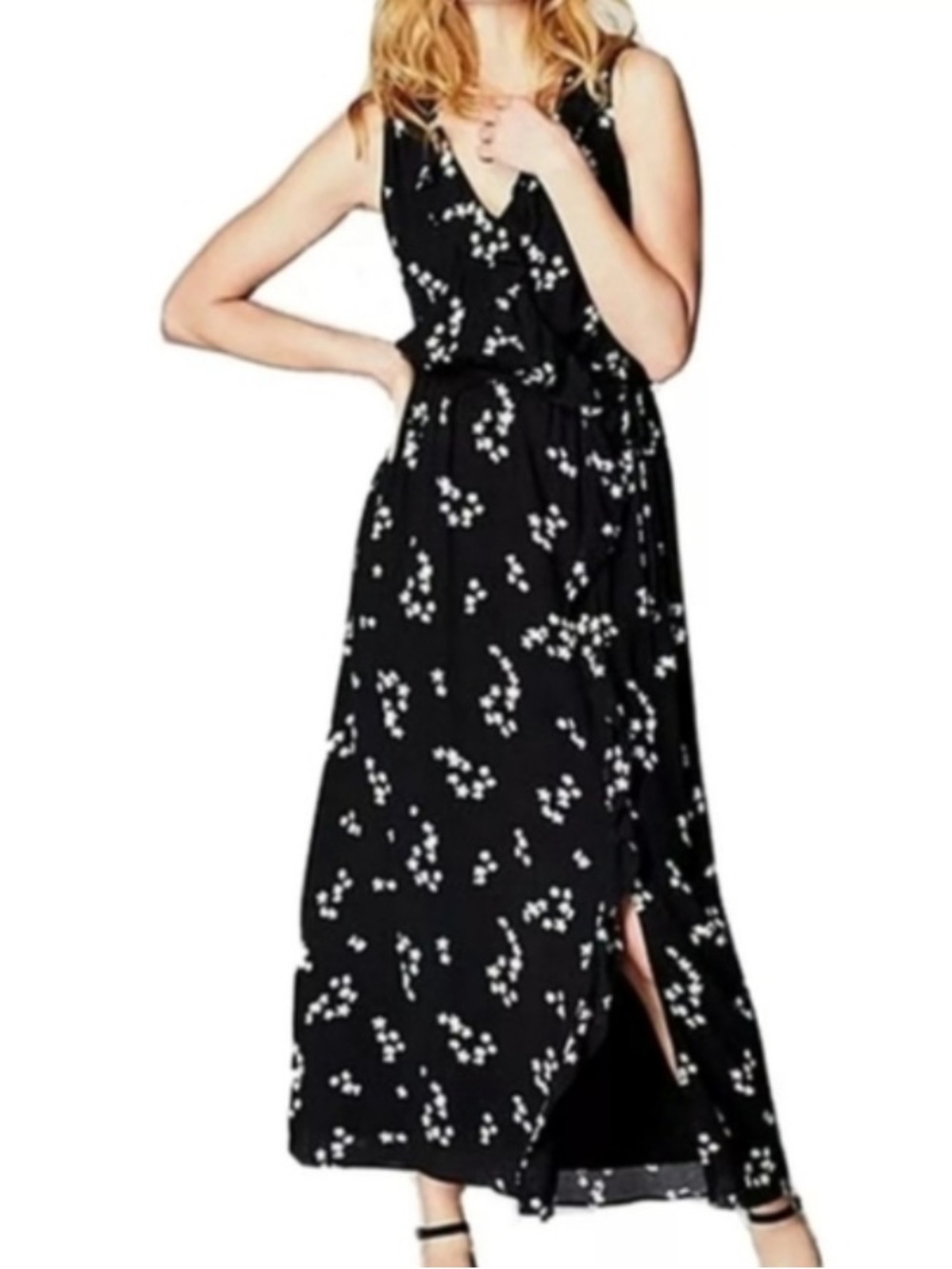 Black Floral Sleeveless Maxi Dress - Brand: J. Jill size L NWT